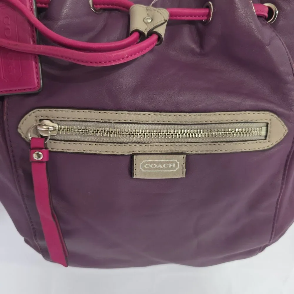 Coach Daisy Spectator Drawstring Purse Handbag Purple Plum Leather G1361-F25662